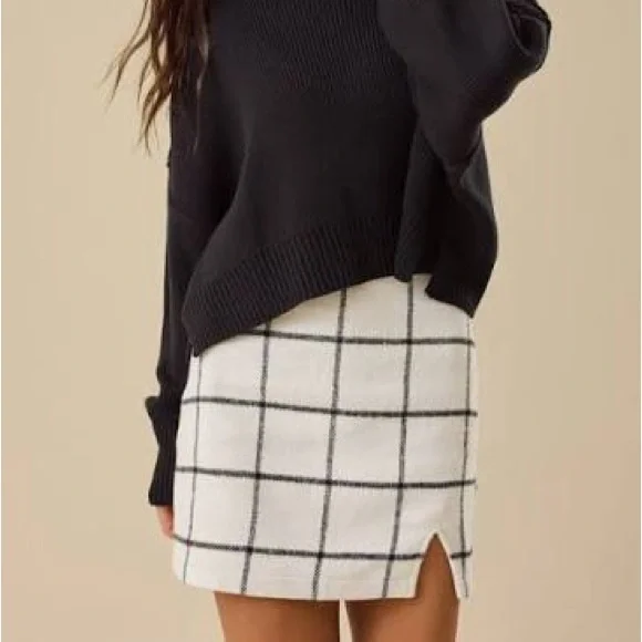 Altar'd State White & Black Windowpane Mini Skirt - Picture 1 of 4